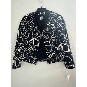 NWT Anne Klein Women Flyaway Blazer Jacket 6 Black White Geo Art Academia Preppy